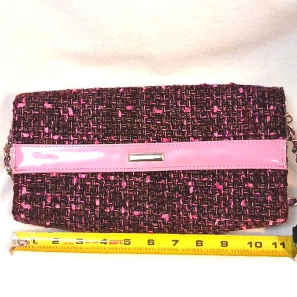 Crossbody Tweed Weave LAVENDER PINK Converible Clutch Purse Elegant Avante Garde - Picture 12 of 14